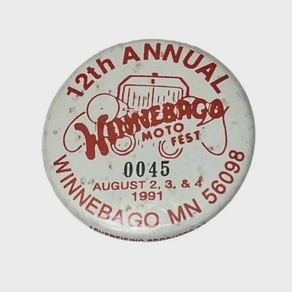 12th Annual Winnebago Moto Fest Vintage Pinback Button 1991